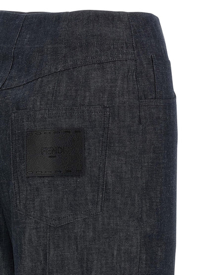 Jeans by Fendi for women in cotton denim blue & signature features a refined silhouette with a refined wide, defined by a high rise and a refined long for a refined finish.