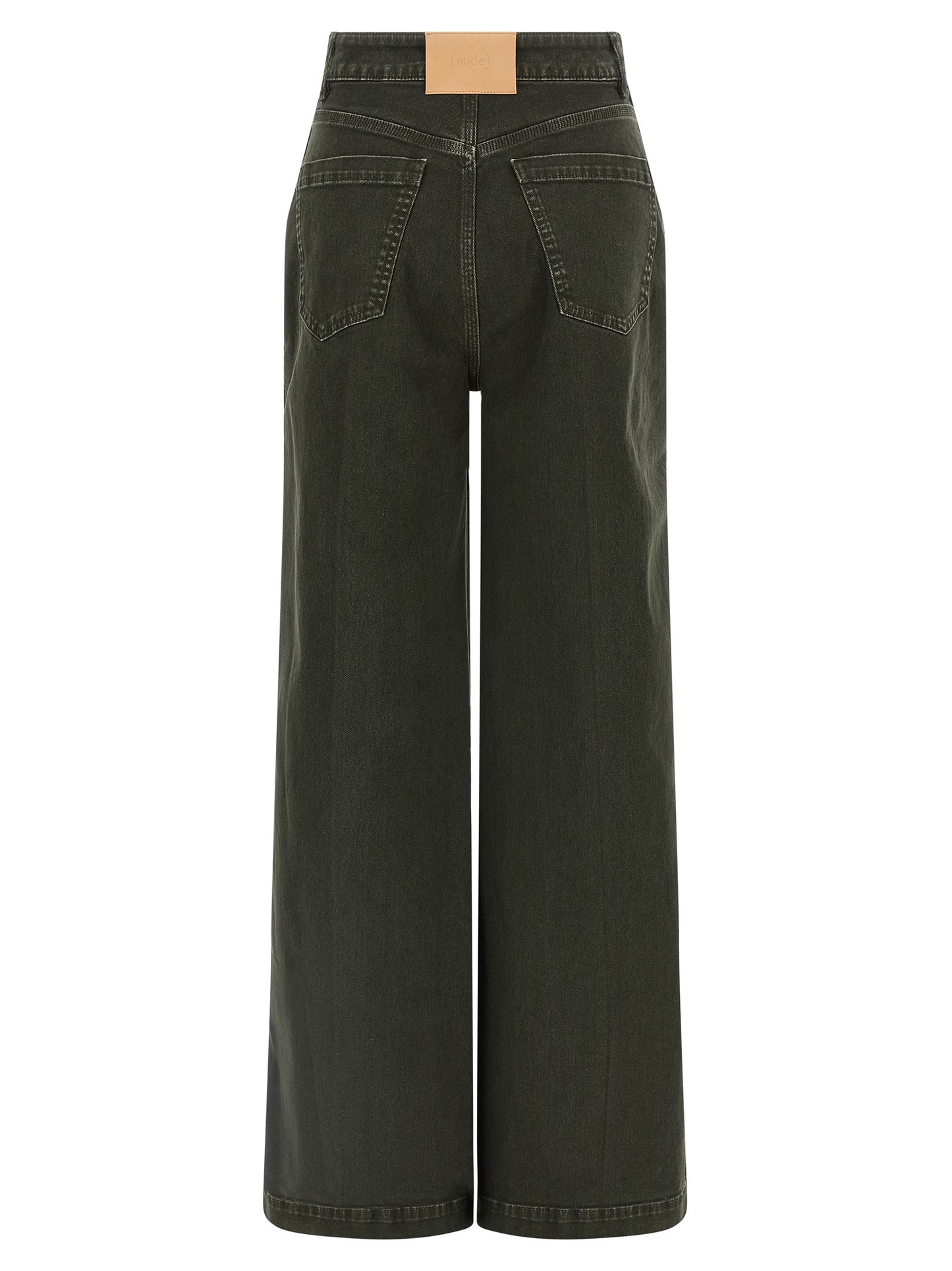 Jeans by NUDE for women in stretch denim cotton black, nude & signature presents a tailored silhouette, showcasing a tailored wide and long cut with a refined high rise for a truly tailored aesthetic.