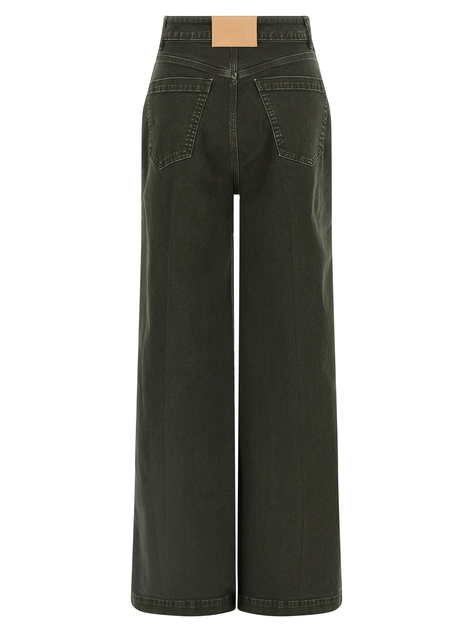 Jeans by NUDE for women in stretch denim cotton black, nude & signature presents a tailored silhouette, showcasing a tailored wide and long cut with a refined high rise for a truly tailored aesthetic.