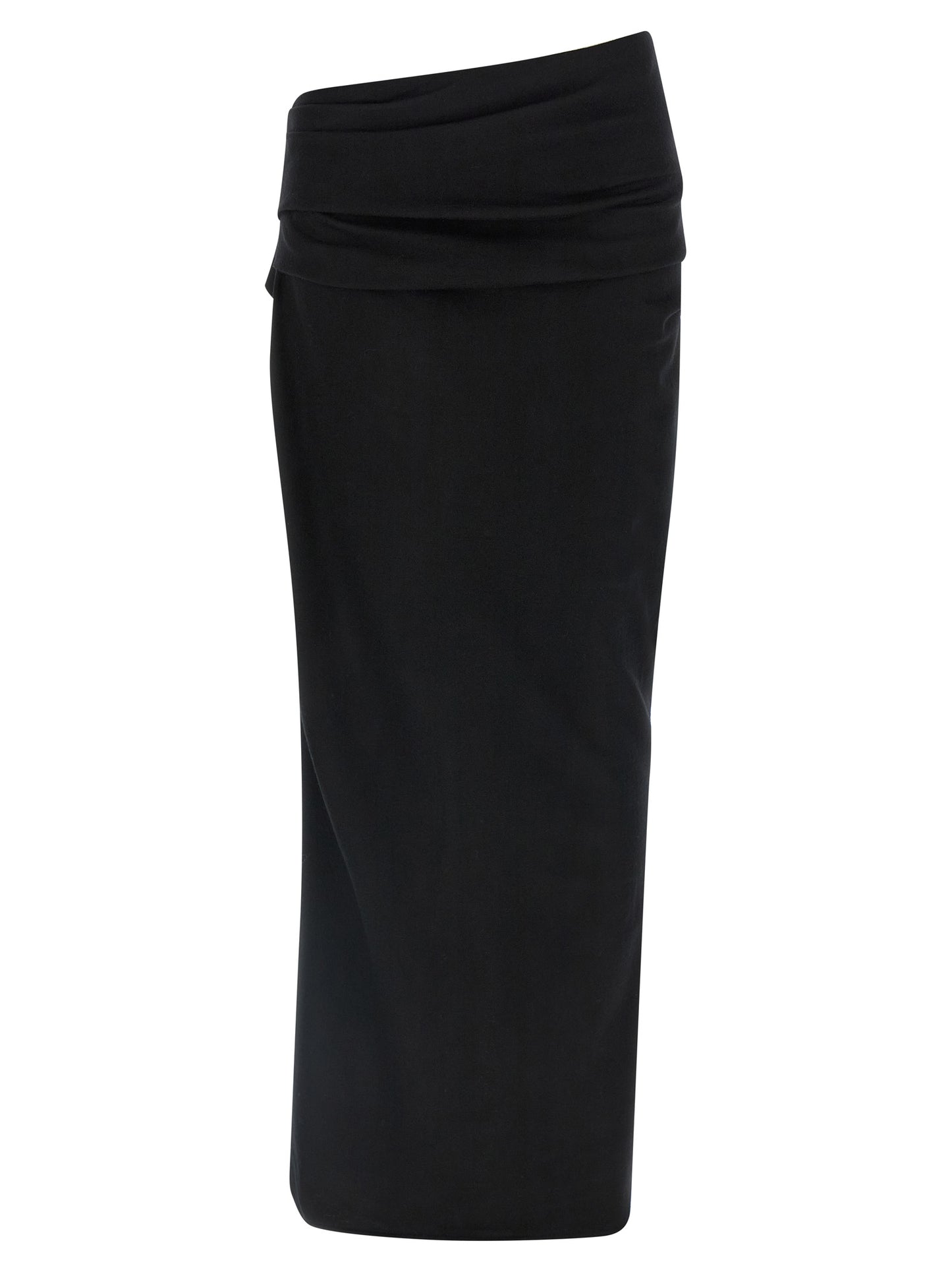 Skirt by Entire Studios for women in wool black features a contoured silhouette from the Women's Asymmetrical Wool Midi Skirt collection, characterized by its contoured midi for a contoured finish.