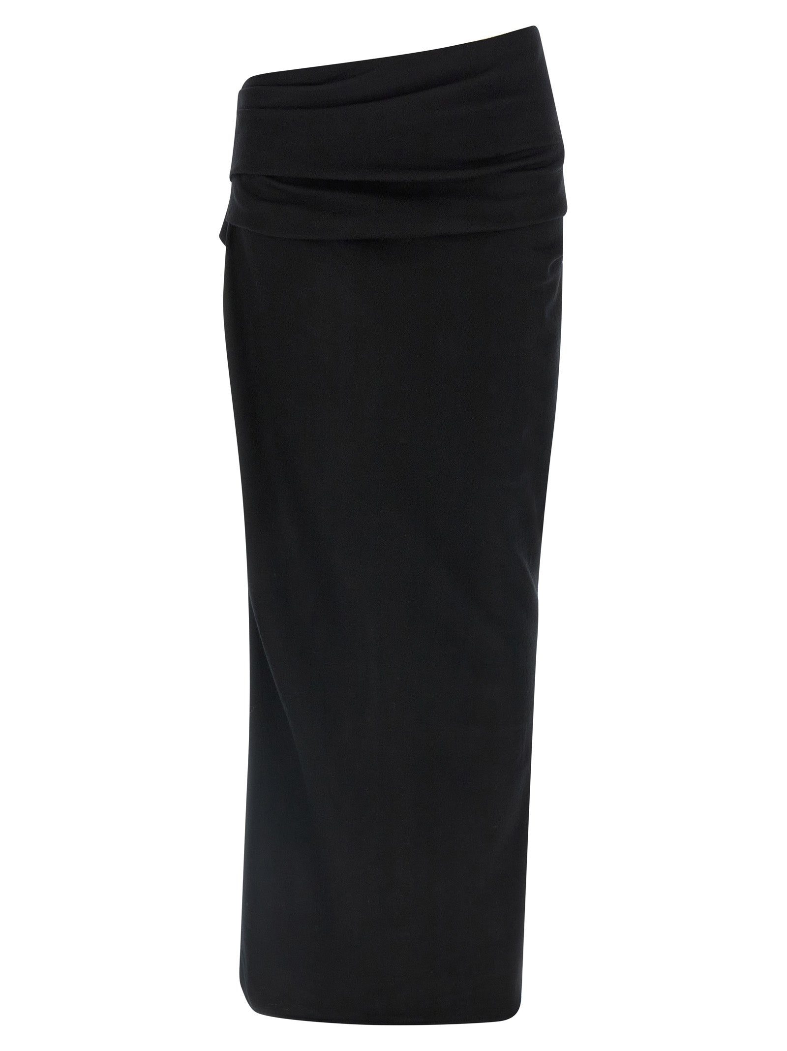 Skirt by Entire Studios for women in wool black features a contoured silhouette from the Women's Asymmetrical Wool Midi Skirt collection, characterized by its contoured midi for a contoured finish.