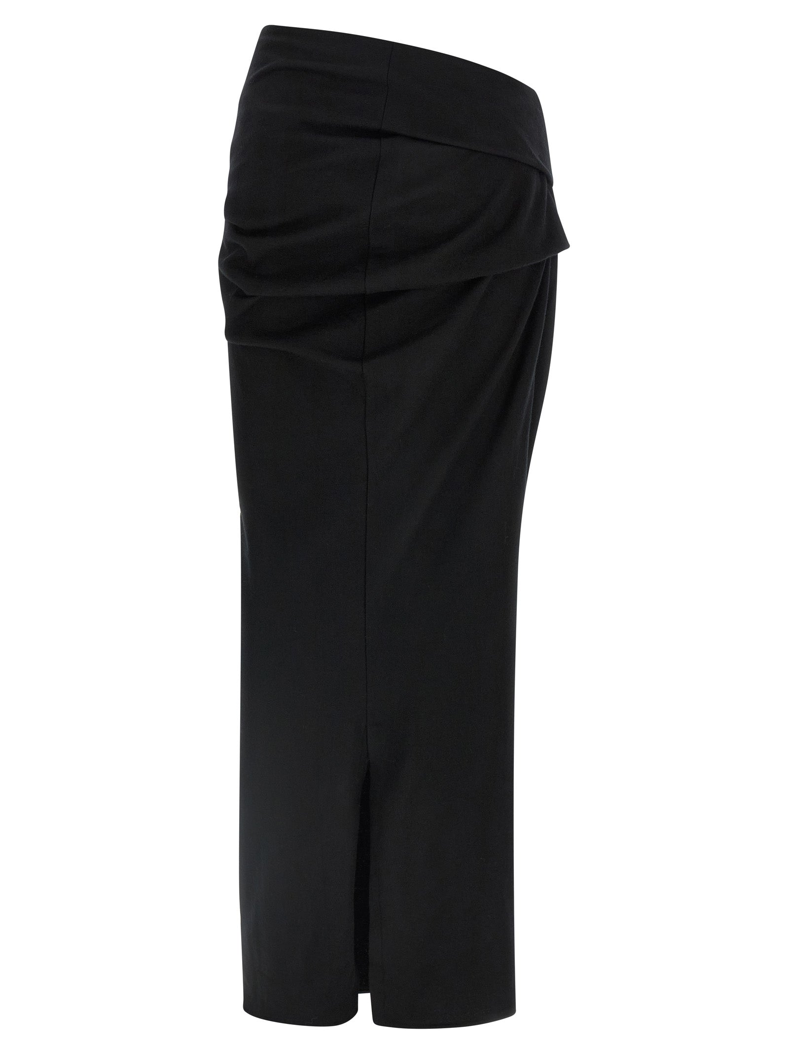 Skirt by Entire Studios for women in wool black features a sublime silhouette, showcasing the sublime design of the Women's Asymmetrical Wool Midi Skirt in a sophisticated midi.