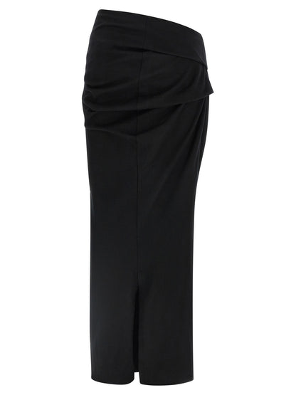 Skirt by Entire Studios for women in wool black features a sublime silhouette, showcasing the sublime design of the Women's Asymmetrical Wool Midi Skirt in a sophisticated midi.
