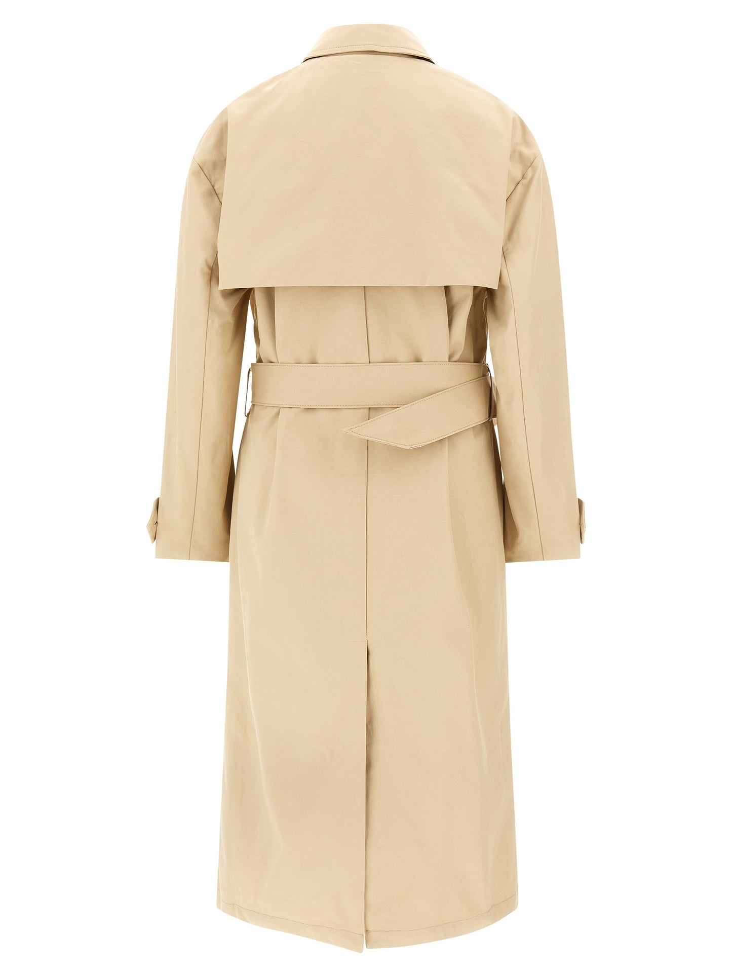 Trench Coat by Entire Studios for women in cotton canvas beige presents a utilitarian silhouette, showcasing a utilitarian split neckline and sophisticated for a truly utilitarian look.