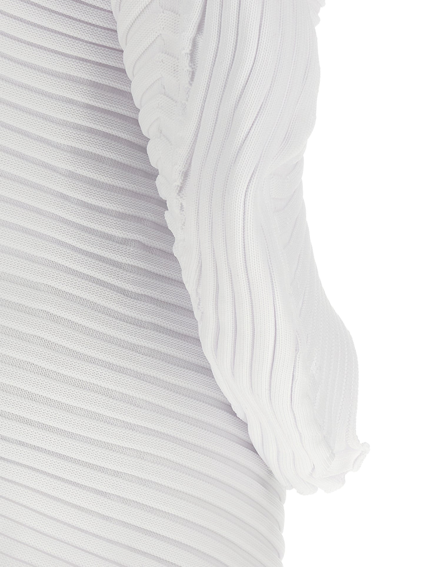 Dress by Issey Miyake for women in polyester white & patterned features an magnificent silhouette, artfully detailed with a magnificent and that flows into an magnificent midi.