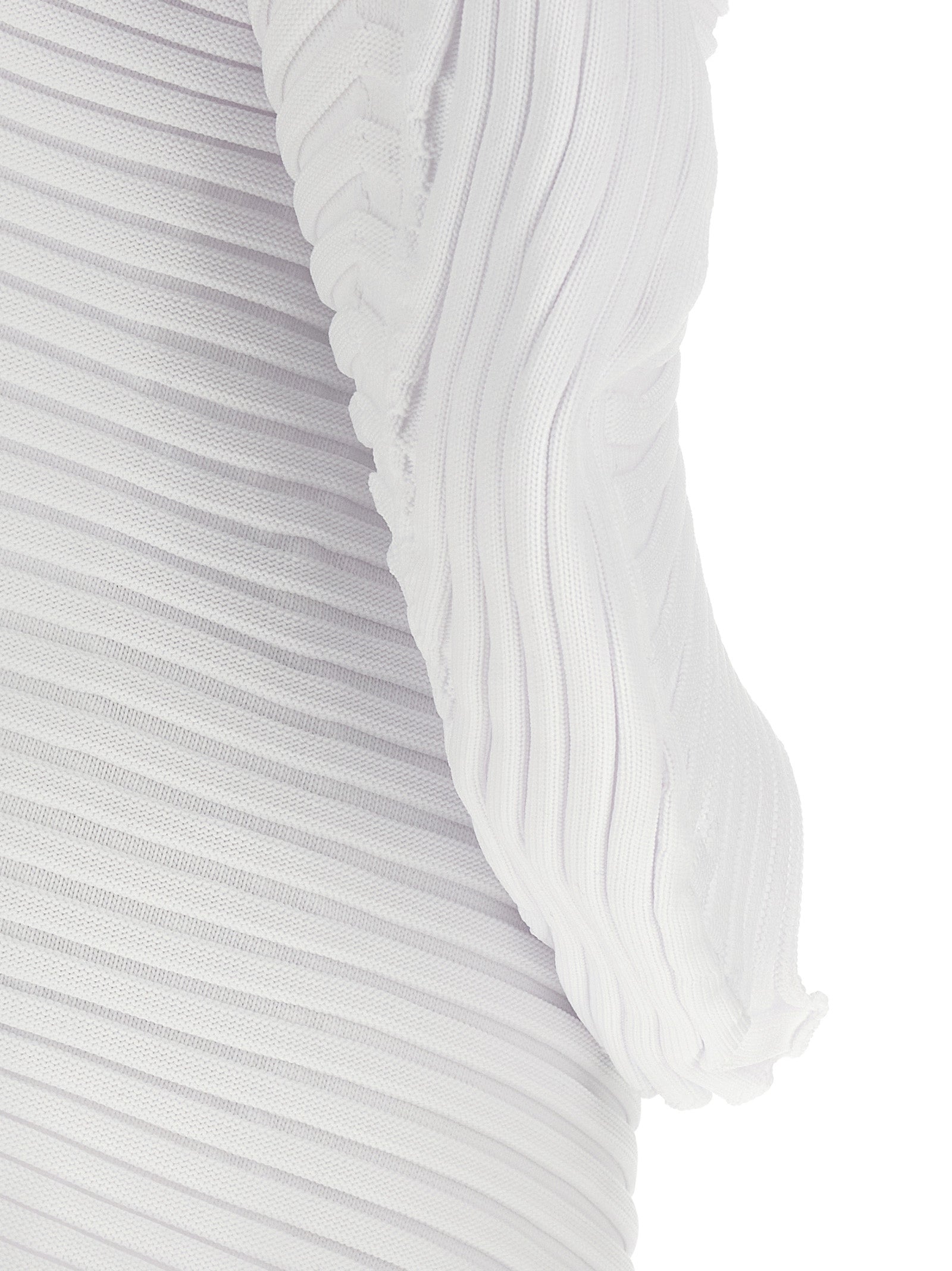 Dress by Issey Miyake for women in polyester white & patterned features an magnificent silhouette, artfully detailed with a magnificent and that flows into an magnificent midi.