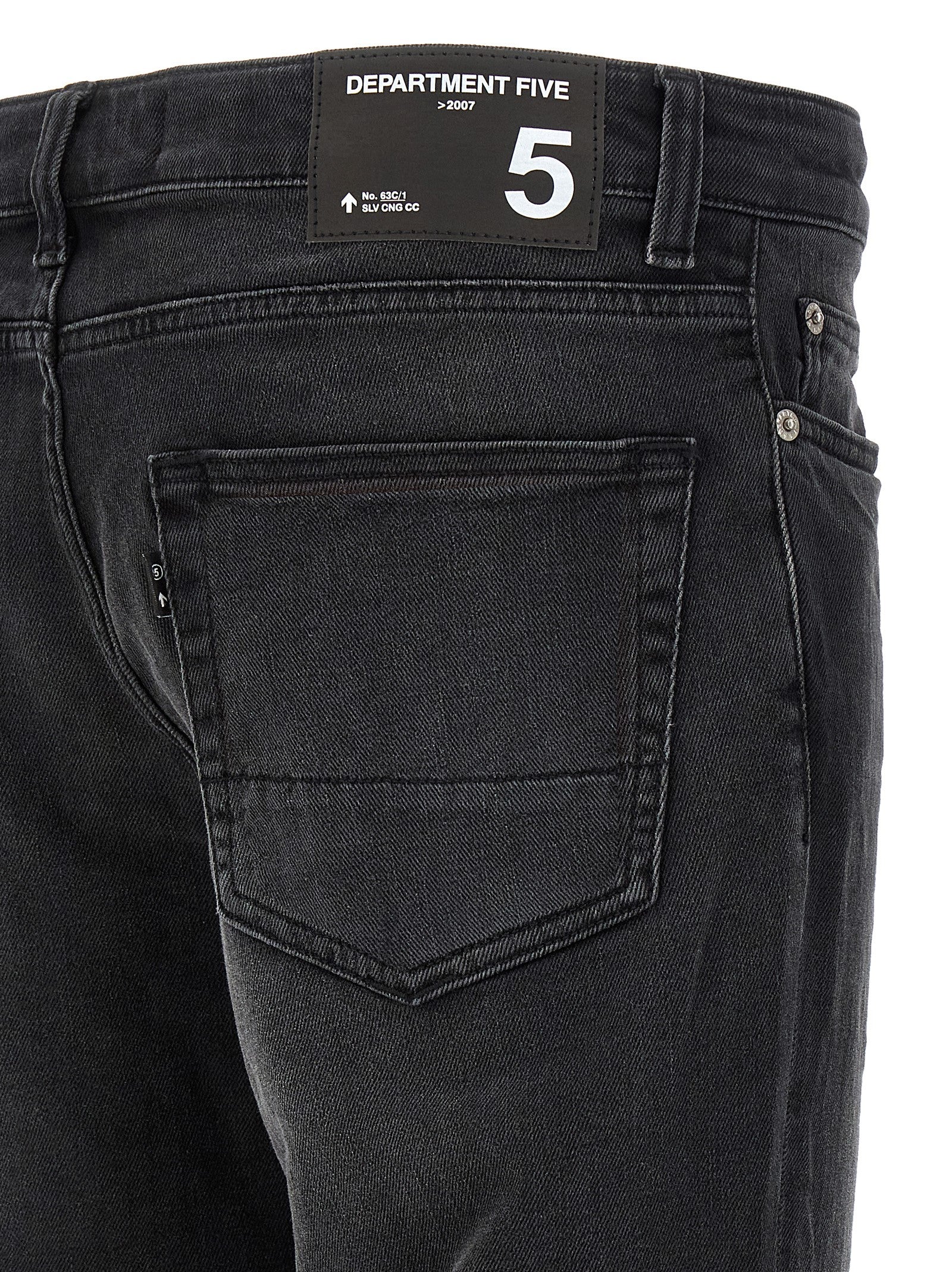 Jeans by Department 5 for men in stretch denim cotton black presents a tailored silhouette, showcasing a tailored straight-leg and long cut with a refined for a truly tailored aesthetic.
