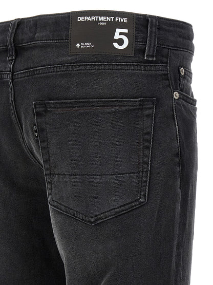 Jeans by Department 5 for men in stretch denim cotton black presents a tailored silhouette, showcasing a tailored straight-leg and long cut with a refined for a truly tailored aesthetic.