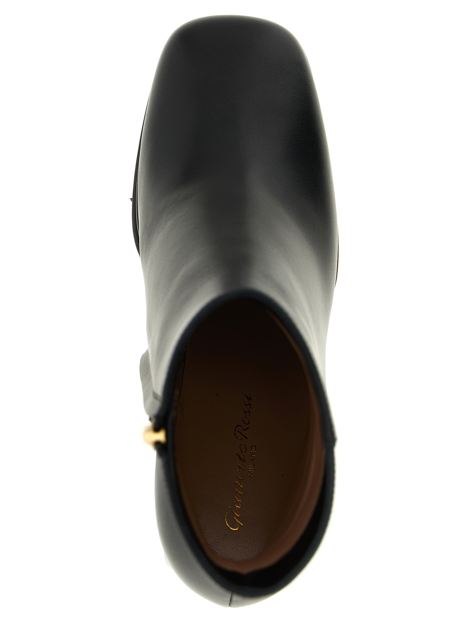 Platform Ankle Boots by Gianvito Rossi for women in calfskin leather black features an dynamic silhouette, showcasing the dynamic Ribbon Women's Calfskin Leather Platform Ankle Boots design with its distinctive platform and elegant square toe style.
