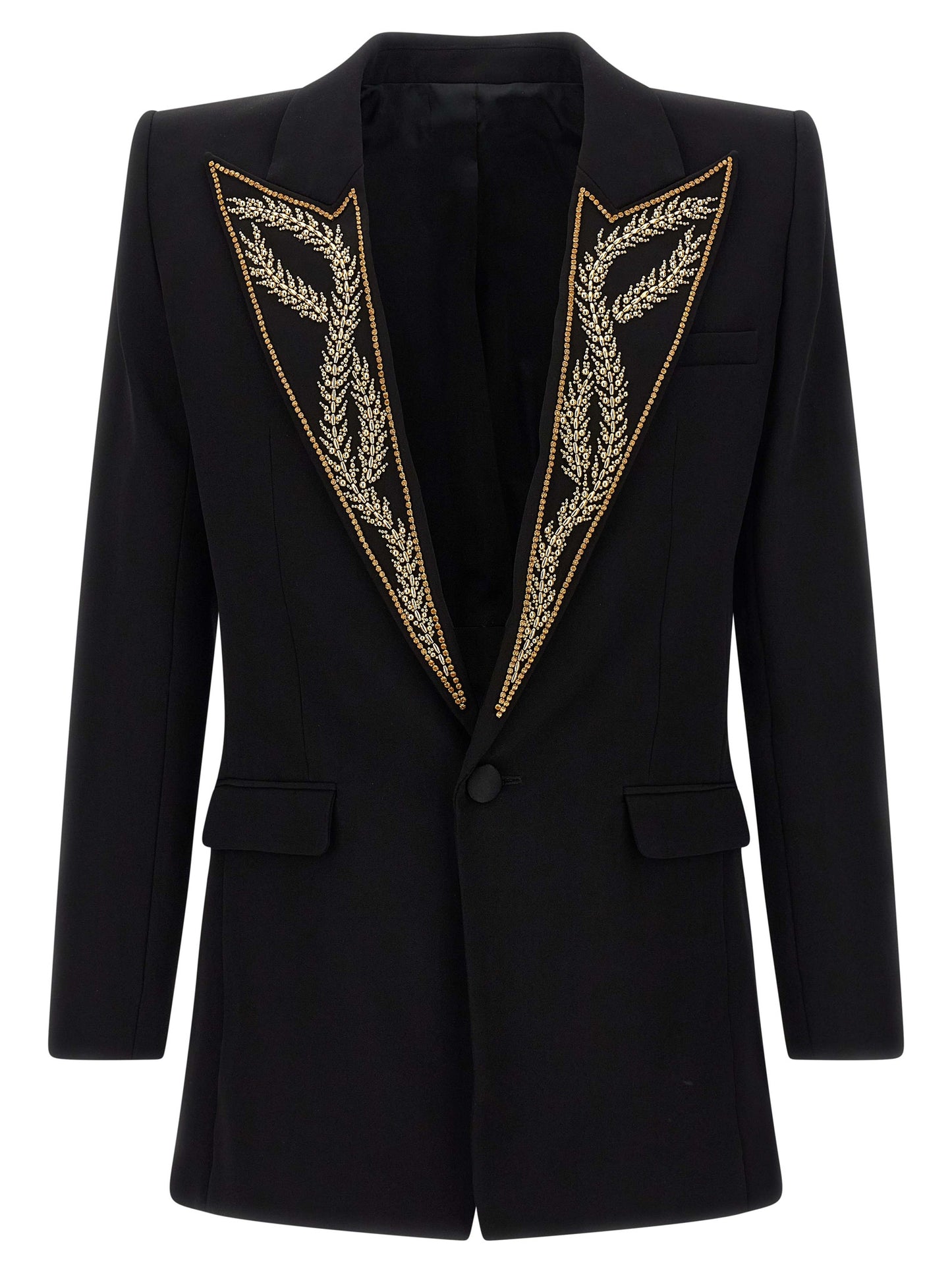 Blazer by Balmain for men in viscose satin black showcases a discerning silhouette, elegantly detailed with a sophisticated and premium for a truly discerning finish.