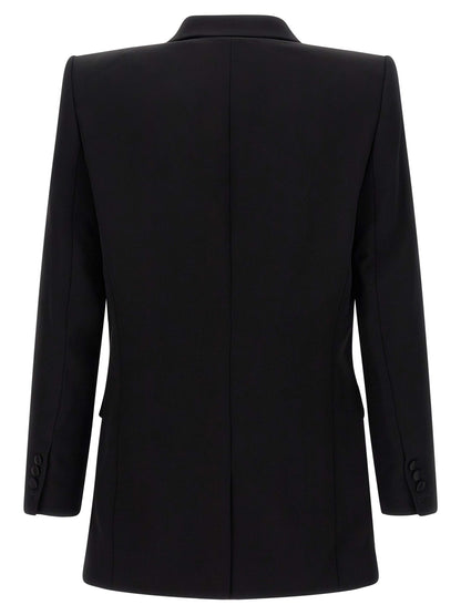 This Blazer by Balmain for men in viscose satin black presents a tailored silhouette, meticulously tailored with a tailored and distinctive for a tailored finish.