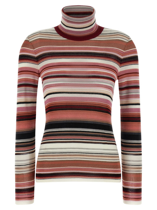 Cardigan by Missoni for women in wool & viscose multicolor, pink & striped features an impeccable silhouette, showcasing a sophisticated turtle high-neck neckline and long-sleeve detail for a truly impeccable finish.