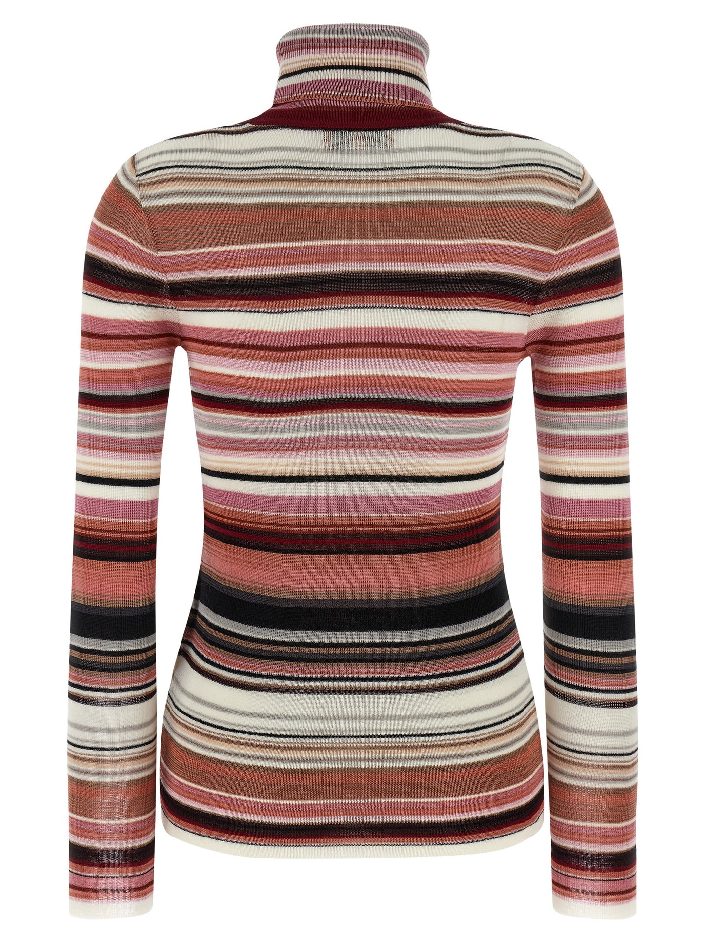 Cardigan by Missoni for women in wool & viscose multicolor, pink & striped showcases a captivating silhouette, artfully detailed with a captivating and turtle high-neck neckline for a truly sophisticated captivating look.