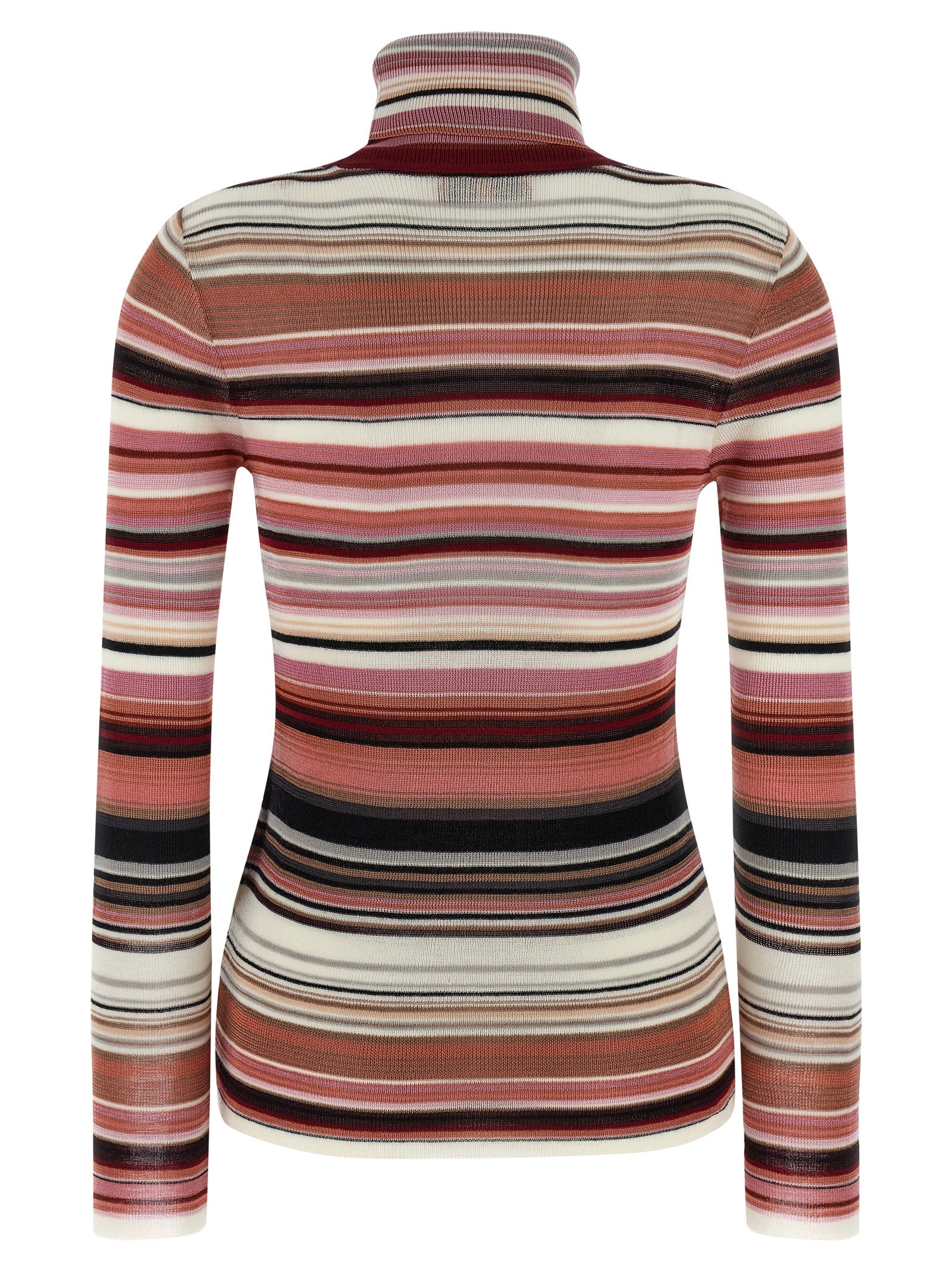 Cardigan by Missoni for women in wool & viscose multicolor, pink & striped showcases a captivating silhouette, artfully detailed with a captivating and turtle high-neck neckline for a truly sophisticated captivating look.