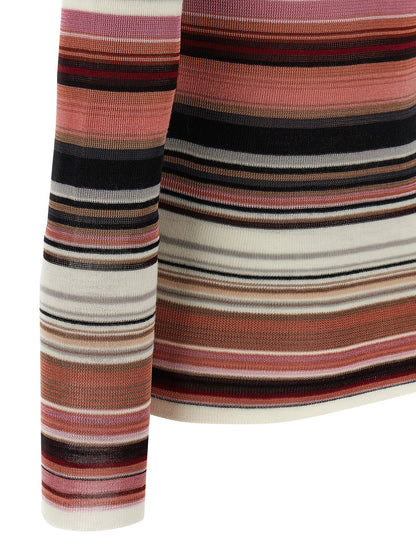 Cardigan by Missoni for women in wool & viscose multicolor, pink & striped features an crisp silhouette, showcasing a sophisticated and detail for a truly crisp finish.