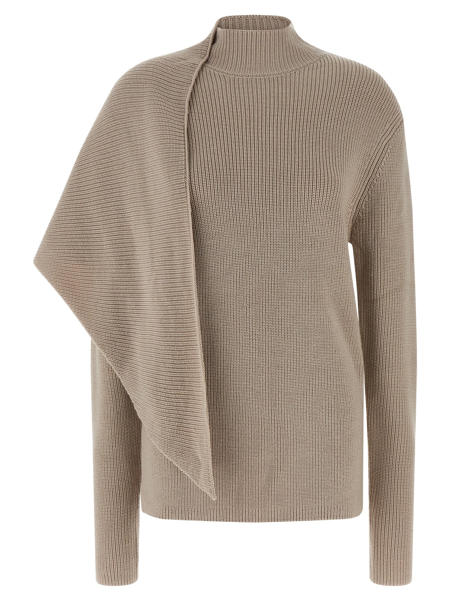 Cardigan by Entire Studios for women in merino wool beige showcases a luxurious silhouette, meticulously detailed with a sophisticated wrap high-neck neckline and long-sleeve for a refined finish.