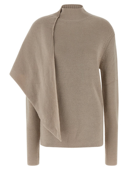 Cardigan by Entire Studios for women in merino wool beige showcases a luxurious silhouette, meticulously detailed with a sophisticated wrap high-neck neckline and long-sleeve for a refined finish.