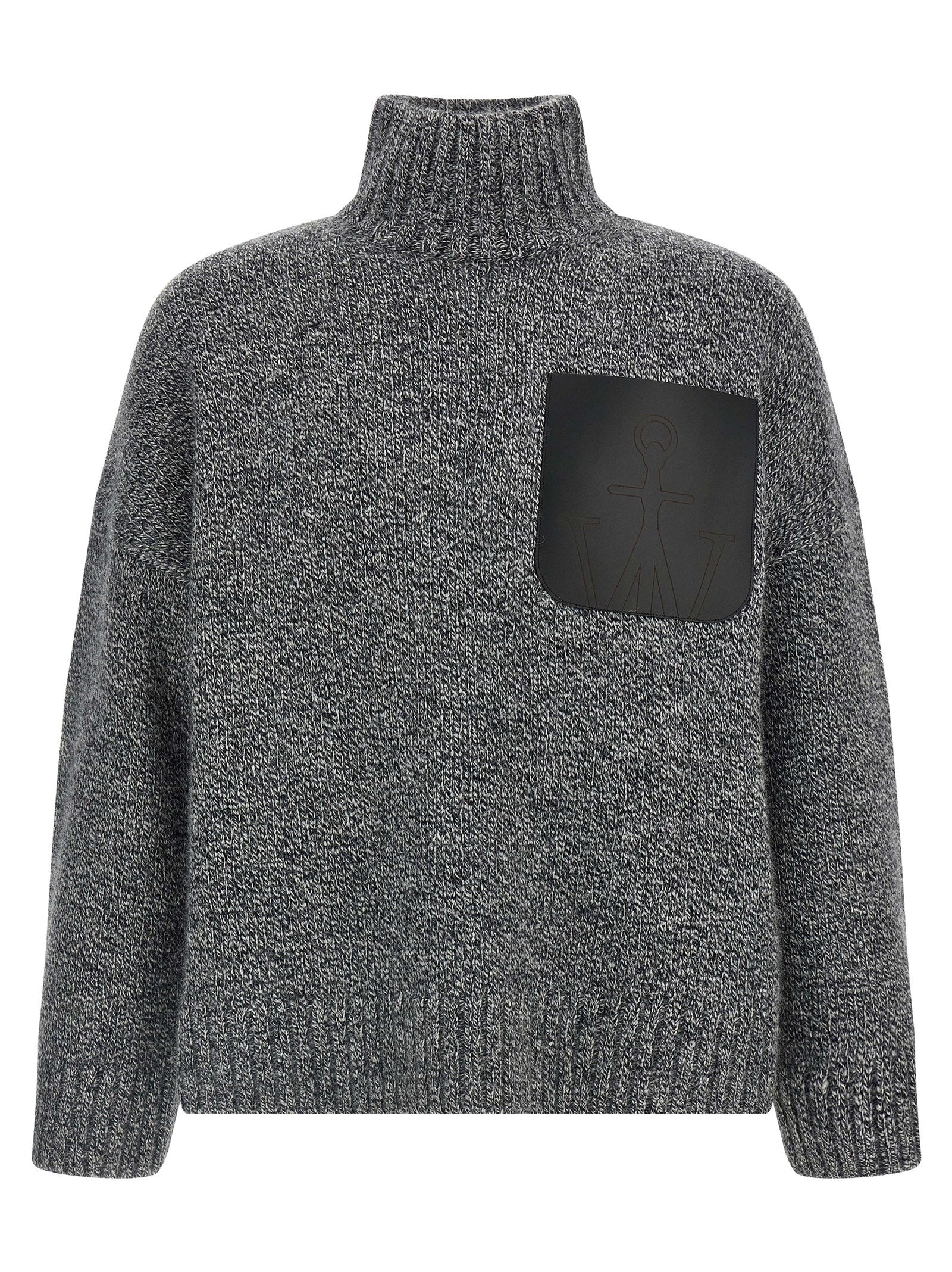 Cardigan by J.W.Anderson for men in acrylic leather & alpaca wool gray features a nuanced silhouette with a refined high-neck neckline and nuanced long-sleeve detailing for a sophisticated look.