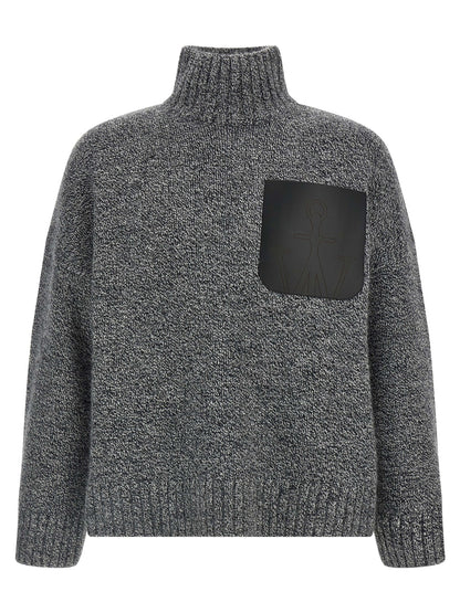 Cardigan by J.W.Anderson for men in acrylic leather & alpaca wool gray features a nuanced silhouette with a refined high-neck neckline and nuanced long-sleeve detailing for a sophisticated look.