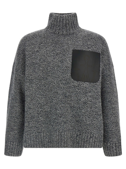 Cardigan by J.W.Anderson for men in acrylic leather & alpaca wool gray features a nuanced silhouette with a refined high-neck neckline and nuanced long-sleeve detailing for a sophisticated look.