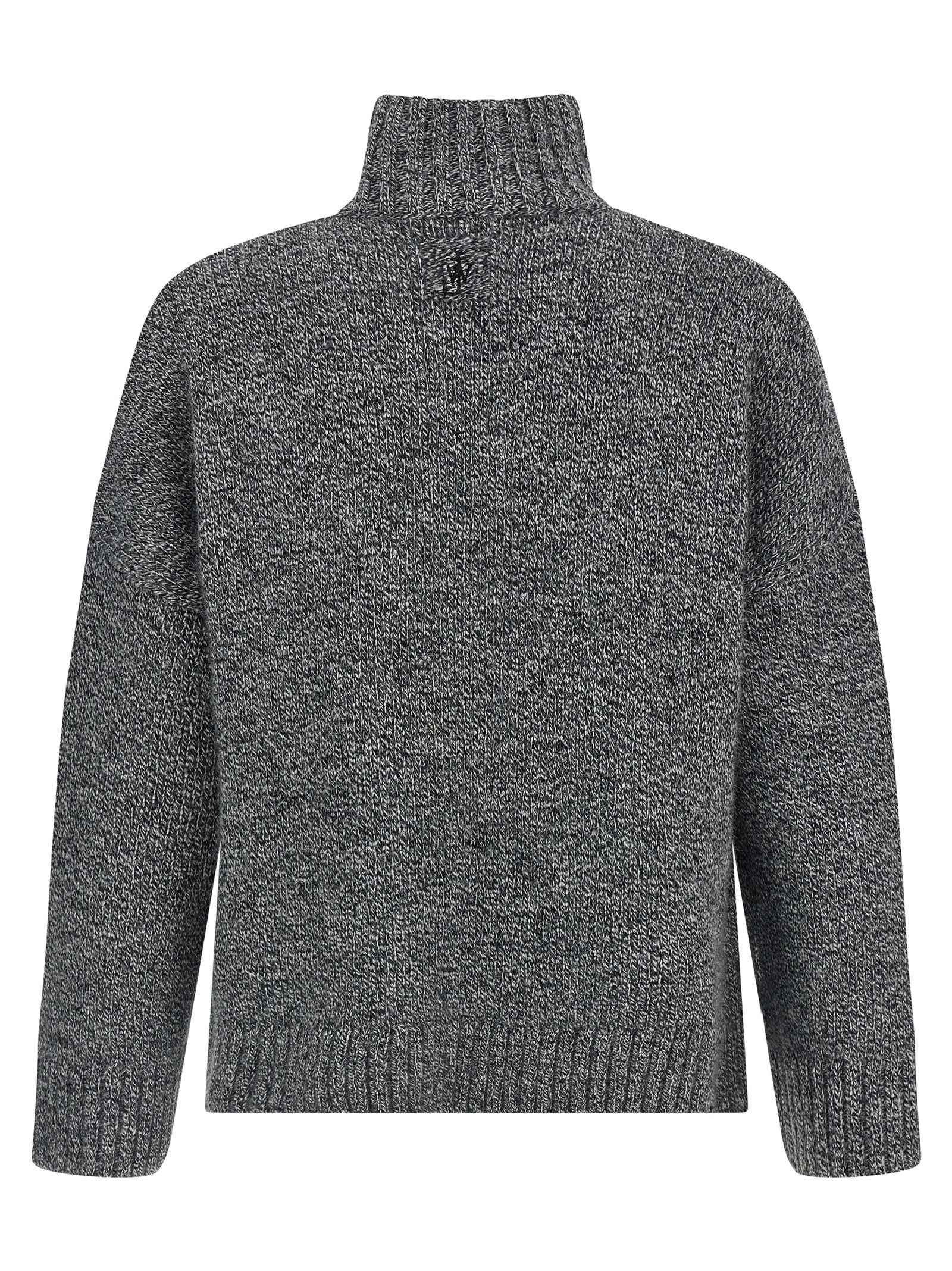 Cardigan by J.W.Anderson for men in acrylic leather & alpaca wool gray presents a textural silhouette, artfully finished with a textural high-neck neckline and for a sophisticated, textural look.