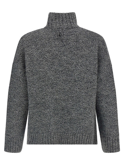 Cardigan by J.W.Anderson for men in acrylic leather & alpaca wool gray presents a textural silhouette, artfully finished with a textural high-neck neckline and for a sophisticated, textural look.