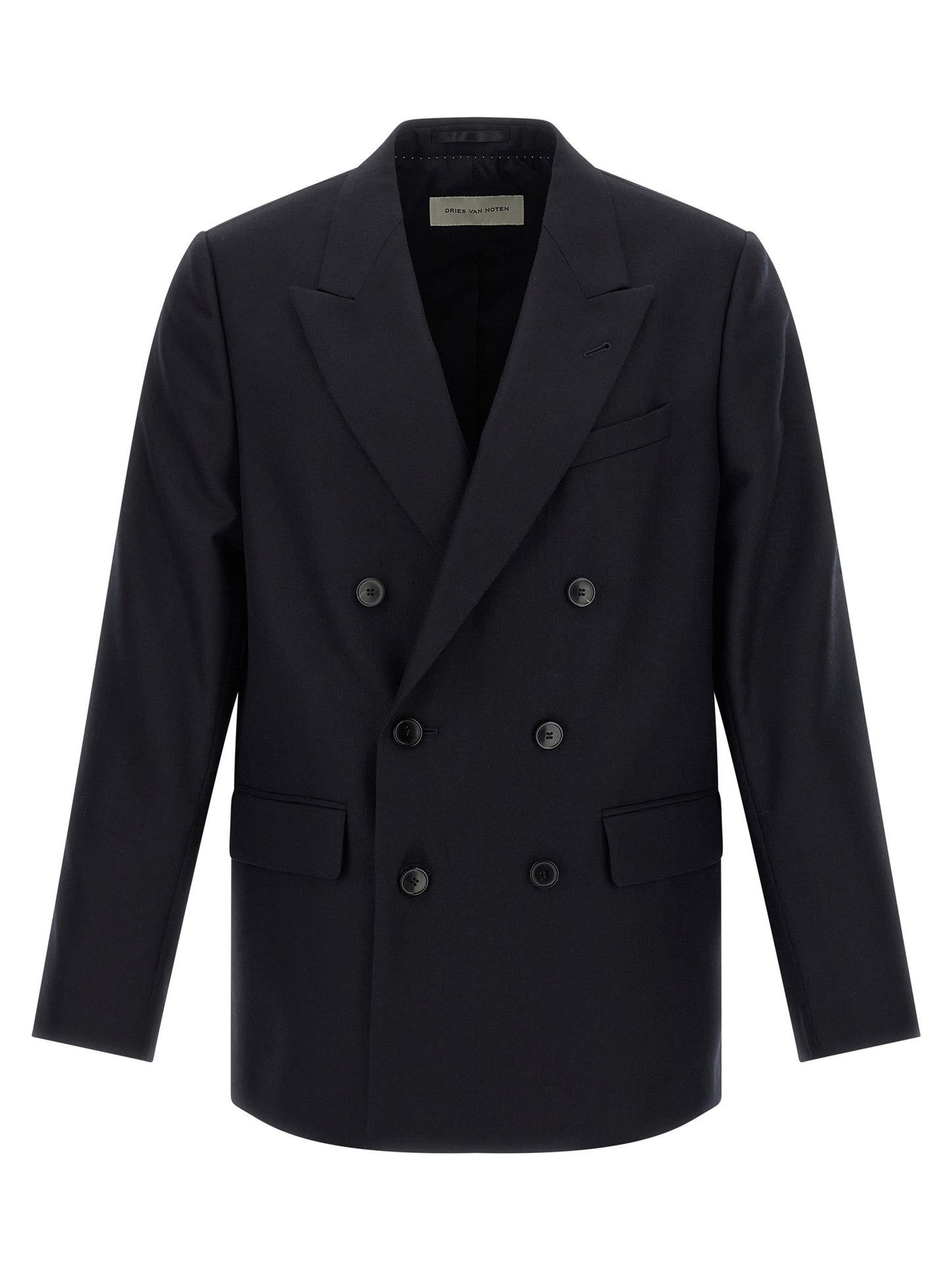 This Blazer by Dries Van Noten for men in wool blue & herringbone presents a tailored silhouette, meticulously tailored with a tailored and distinctive for a tailored finish.
