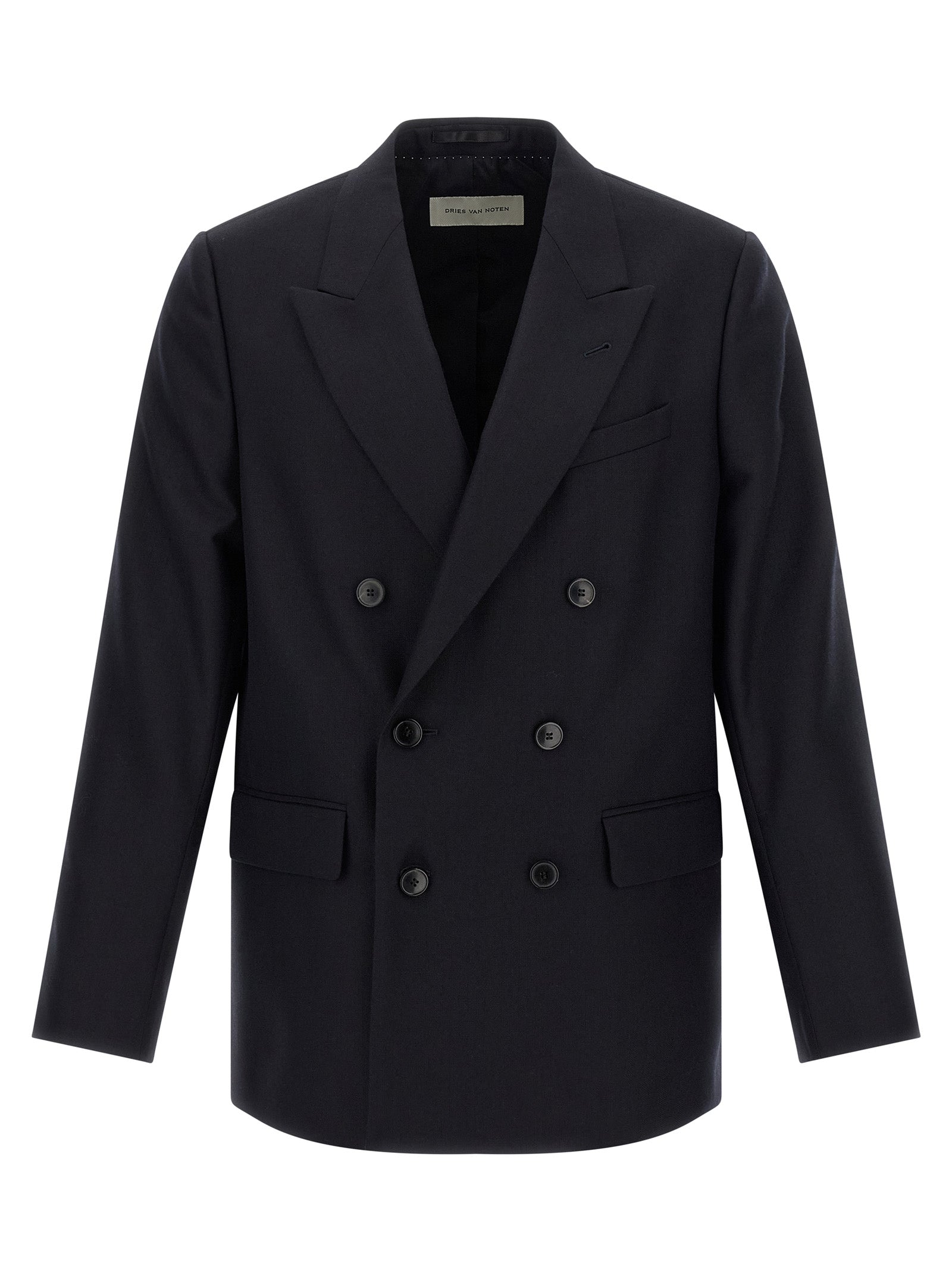 This Blazer by Dries Van Noten for men in wool blue & herringbone presents a tailored silhouette, meticulously tailored with a tailored and distinctive for a tailored finish.