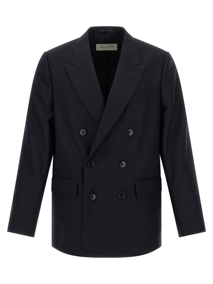 This Blazer by Dries Van Noten for men in wool blue & herringbone presents a tailored silhouette, meticulously tailored with a tailored and distinctive for a tailored finish.