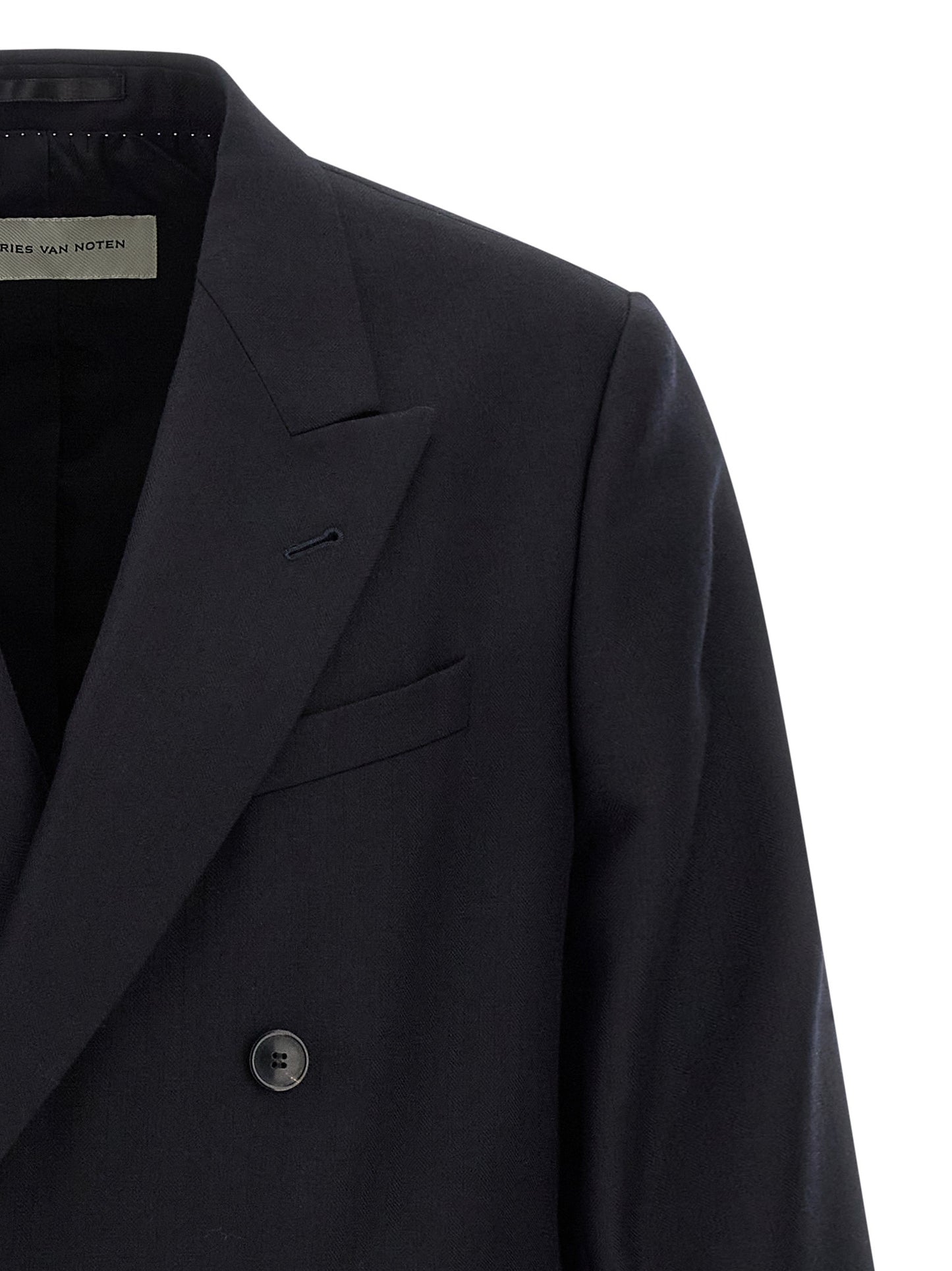 Blazer by Dries Van Noten for men in wool blue & herringbone features an crisp silhouette with sophisticated and a crisp for a truly crisp finish.