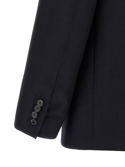 Blazer by Dries Van Noten for men in wool blue & herringbone features an sartorial silhouette, showcasing a sophisticated and sartorial for a truly sartorial finish.