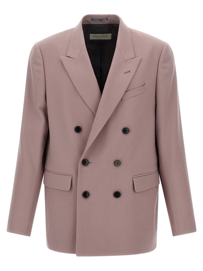 Blazer by Dries Van Noten for men in wool purple showcases a discerning silhouette, elegantly detailed with a sophisticated and premium for a truly discerning finish.
