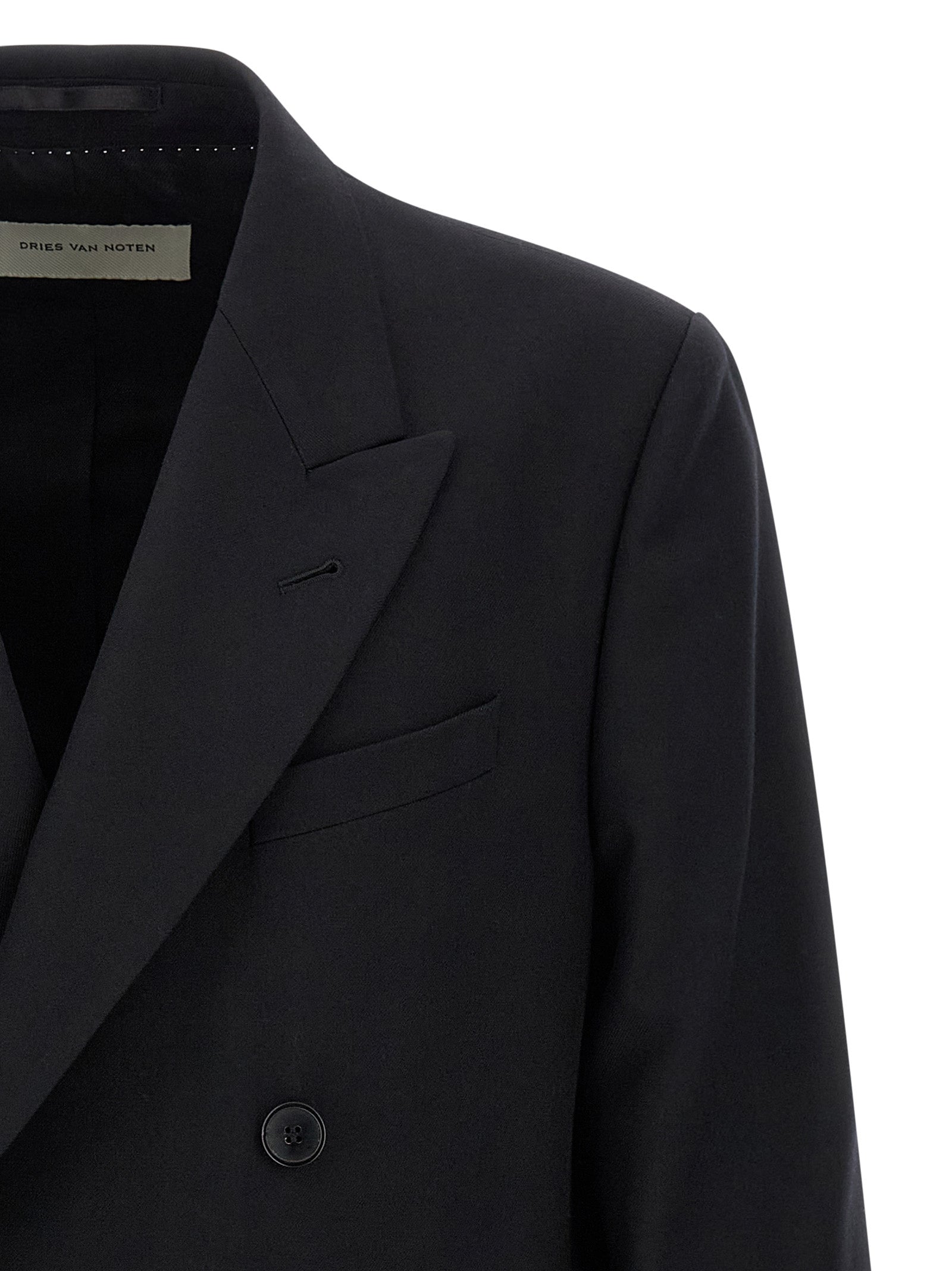 Blazer by Dries Van Noten for men in wool black features an sartorial silhouette, showcasing a sophisticated and sartorial for a truly sartorial finish.