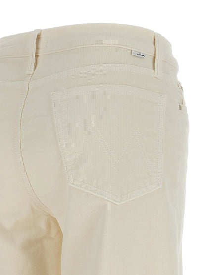 Mother Denim Women's Flared Polyester Cotton Denim Corduroy Trousers - White