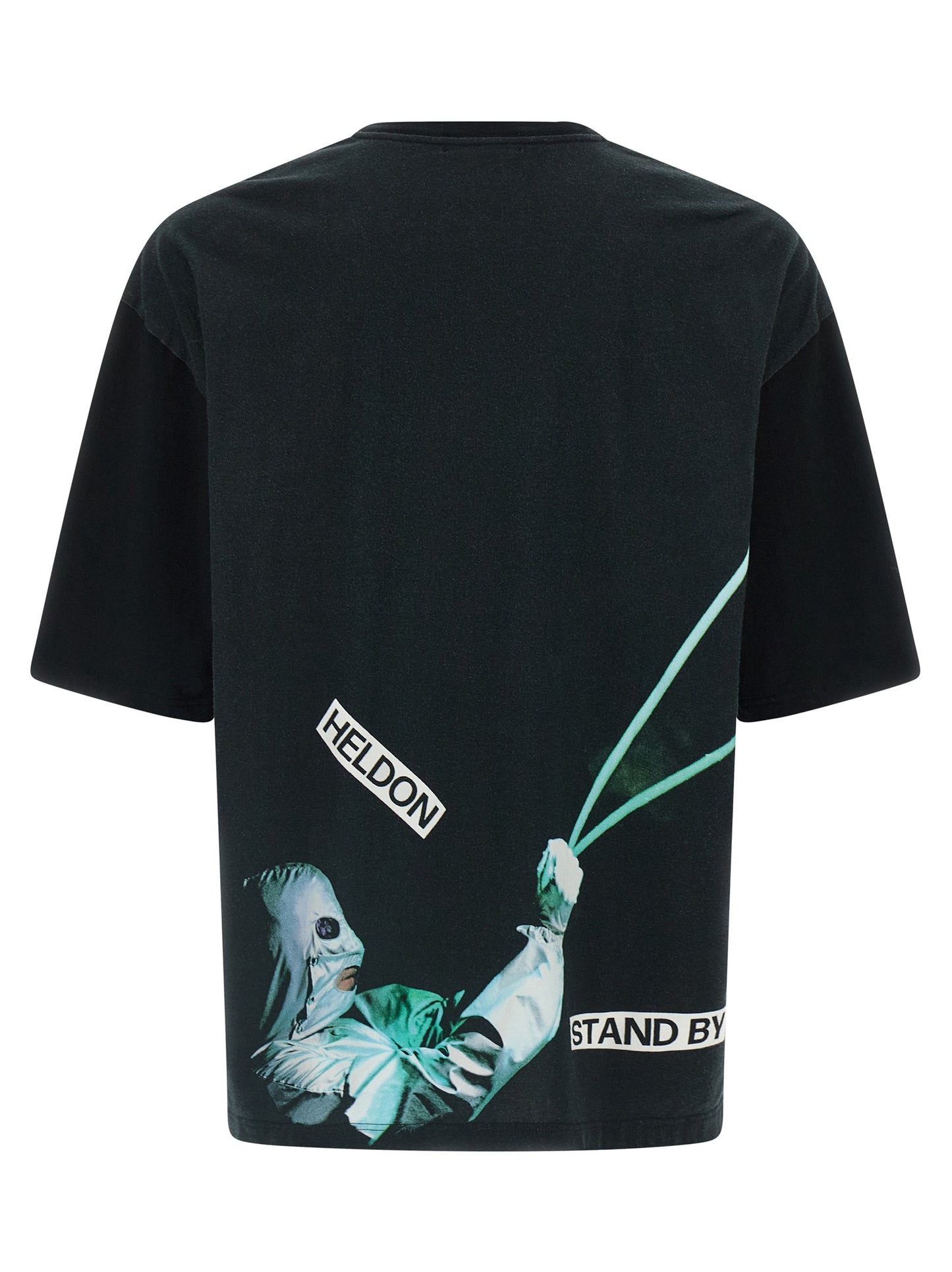 T-Shirt by Undercover for men in cotton black & print showcases a fashionable silhouette, elegantly detailed with a fashionable and round neckline for a sophisticated, high-fashion look.