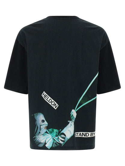 T-Shirt by Undercover for men in cotton black & print showcases a fashionable silhouette, elegantly detailed with a fashionable and round neckline for a sophisticated, high-fashion look.