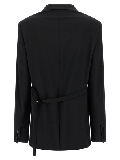 Blazer by Nensi Dojaka for women in polyester & virgin wool black features an crisp silhouette with sophisticated and a crisp split neckline for a truly crisp finish.