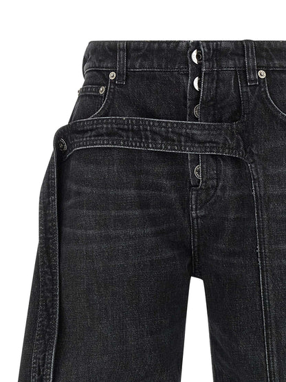 Jeans by Jean Paul Gaultier for women in cotton denim black features an sartorial wide and long with a low rise cut for a sartorial finish.