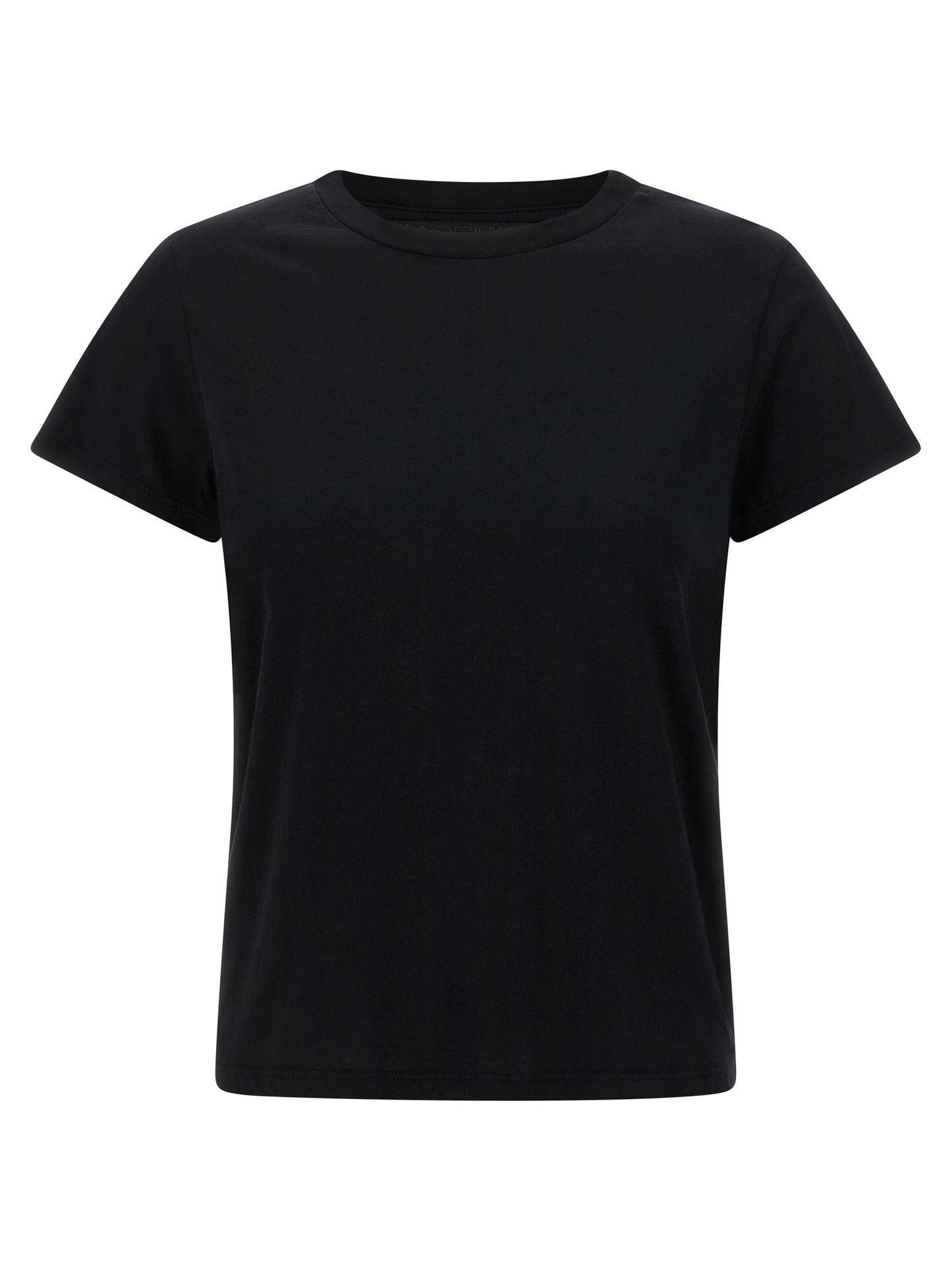 T-Shirt by Mother Denim for women in denim cotton black showcases a unassuming silhouette, artfully detailed with a refined and unassuming short-sleeve for a sophisticated, contemporary look.