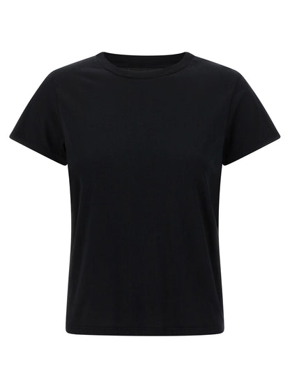 T-Shirt by Mother Denim for women in denim cotton black showcases a unassuming silhouette, artfully detailed with a refined and unassuming short-sleeve for a sophisticated, contemporary look.