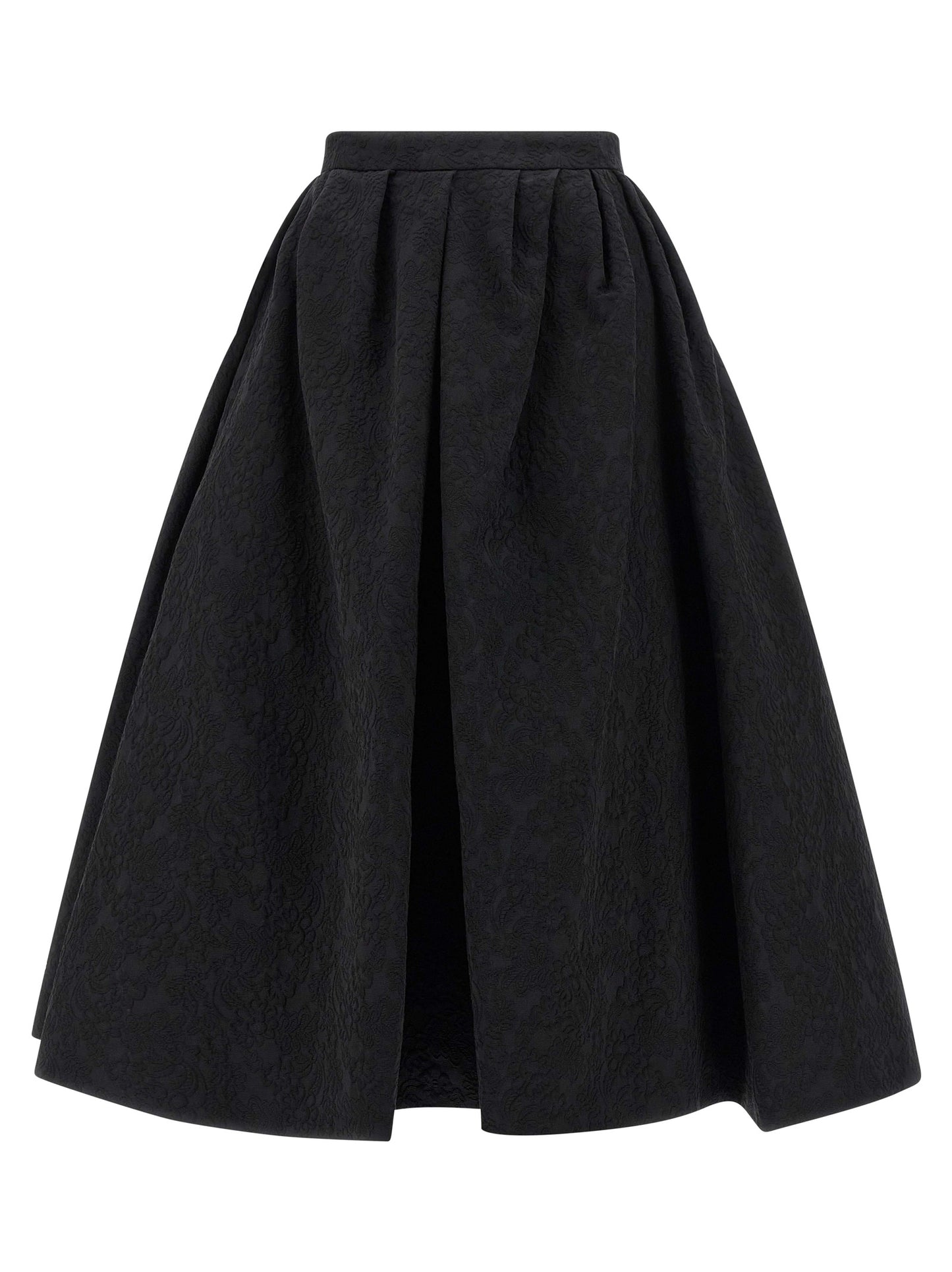 Skirt by Carolina Herrera for women in viscose cotton black & jacquard features an tailored silhouette, artfully capturing the essence of Women's Tailored Viscose Cotton Midi Skirt in a sophisticated midi.