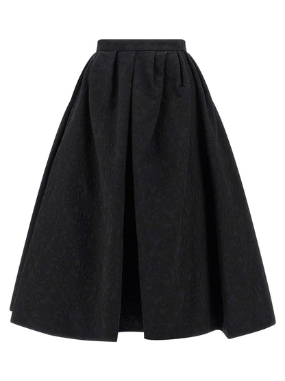 Skirt by Carolina Herrera for women in viscose cotton black & jacquard features an tailored silhouette, artfully capturing the essence of Women's Tailored Viscose Cotton Midi Skirt in a sophisticated midi.