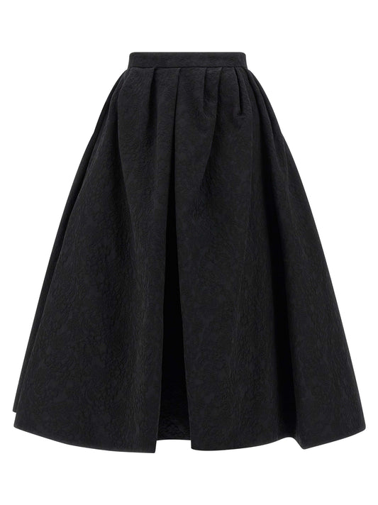 Skirt by Carolina Herrera for women in viscose cotton black & jacquard features an tailored silhouette, artfully capturing the essence of Women's Tailored Viscose Cotton Midi Skirt in a sophisticated midi.