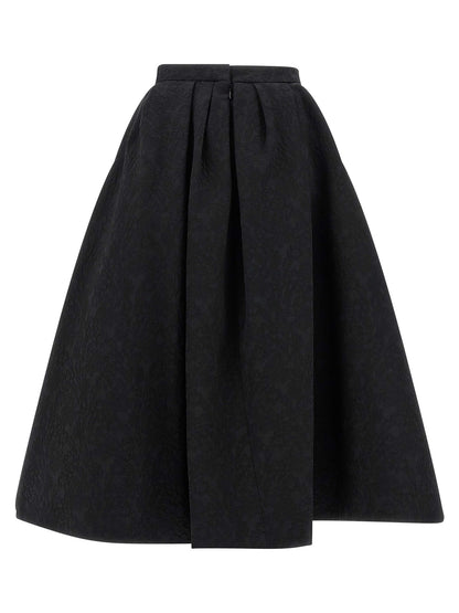 Skirt by Carolina Herrera for women in viscose cotton black & jacquard features a captivating silhouette, showcasing the captivating Women's Tailored Viscose Cotton Midi Skirt design with a sophisticated midi for a captivating look.