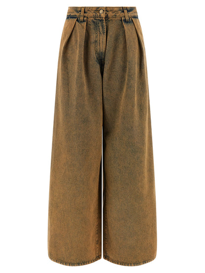 Jeans by Alanui for women in denim cotton animal, brown & print features a polished silhouette with a polished wide, reaching a polished long and finished with a polished .