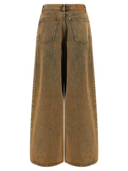 Jeans by Alanui for women in denim cotton animal, brown & print features an sartorial wide and long with a cut for a sartorial finish.