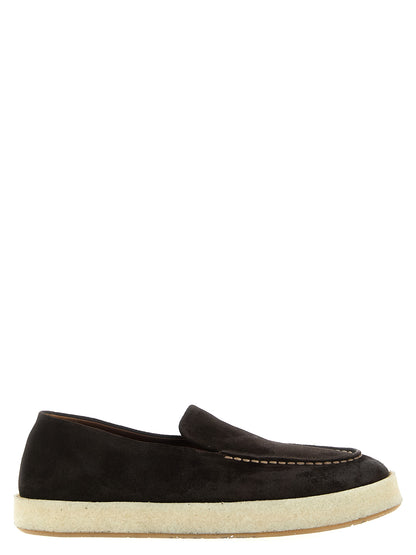 Loafer Slip-On Shoes by Marsell for men in leather & rubber brown & natural features an effortless chic silhouette, showcasing the Men's Leather & Rubber Loafer Slip-On Shoes design with an effortless chic and a for a effortless chic look.