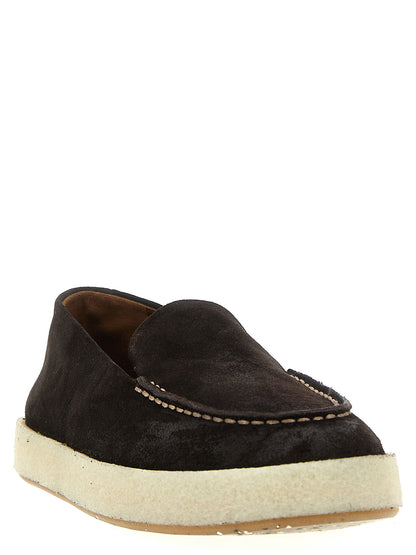 Loafer Slip-On Shoes by Marsell for men in leather & rubber brown & natural features an ergonomic silhouette, perfectly showcasing Men's Leather & Rubber Loafer Slip-On Shoes with its distinct and elegant .