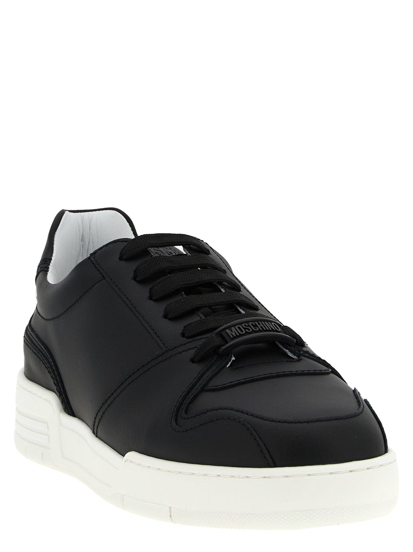 Sneakers by Moschino for men in leather & rubber black features an versatile design from the City Men's Low Top Leather & Rubber Sneakers collection, highlighting a versatile low-top style for a premium, high-fashion look.