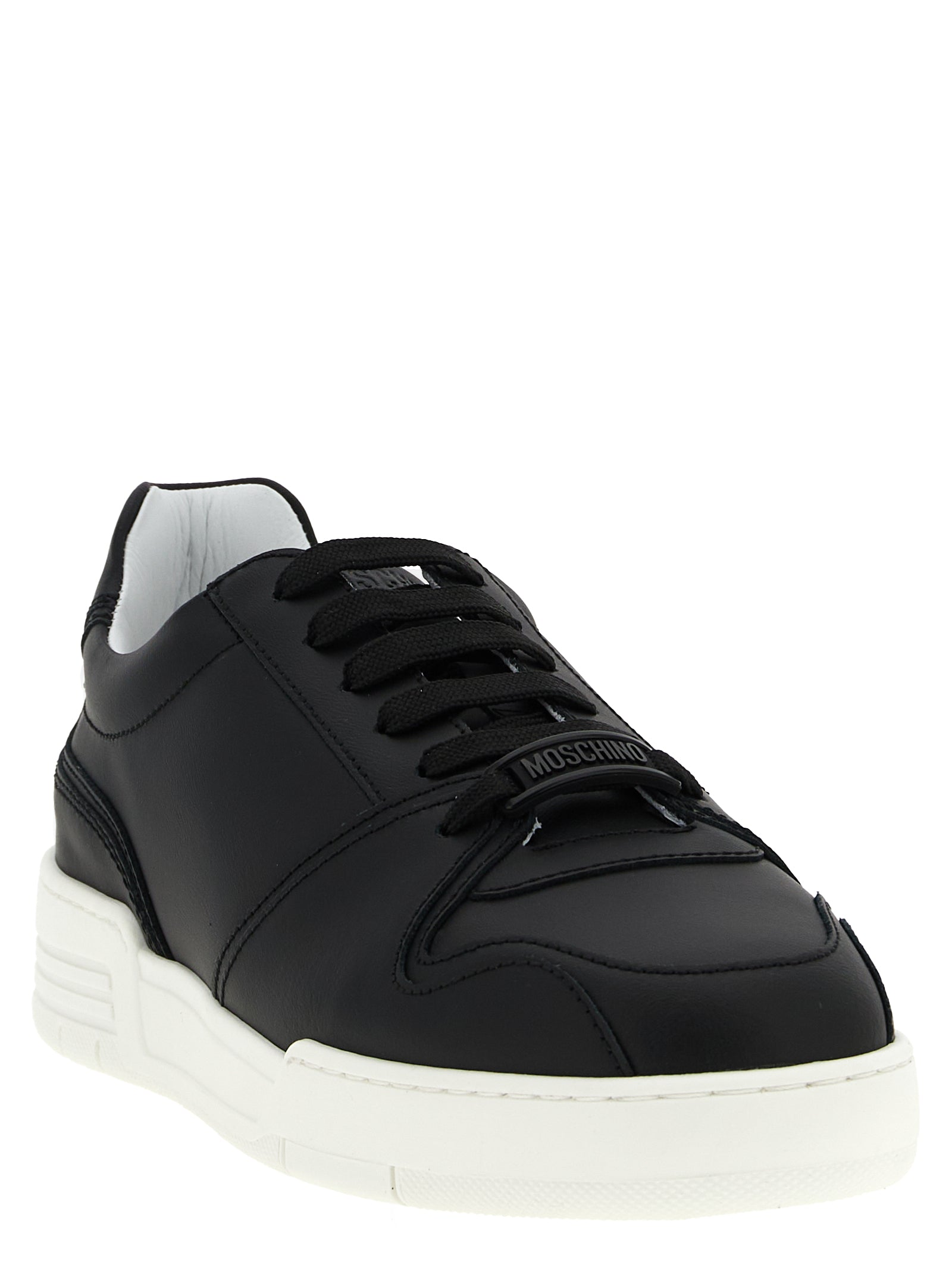 Sneakers by Moschino for men in leather & rubber black features an versatile design from the City Men's Low Top Leather & Rubber Sneakers collection, highlighting a versatile low-top style for a premium, high-fashion look.